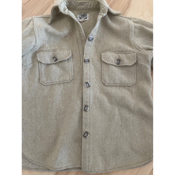 Woolrich Wool Shirt Jacket Thick Flannel Schacket Tan Beige Button Up Vintage L - Picture 3 of 11